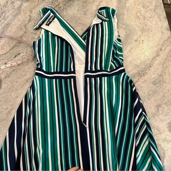 Elegant Striped Green and Blue Dress - Picture 10 of 13